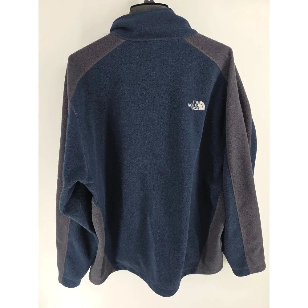 The North Face Mens XXL Full Zip Fleece Jacket Navy Blue Gray Grid Lined Regular